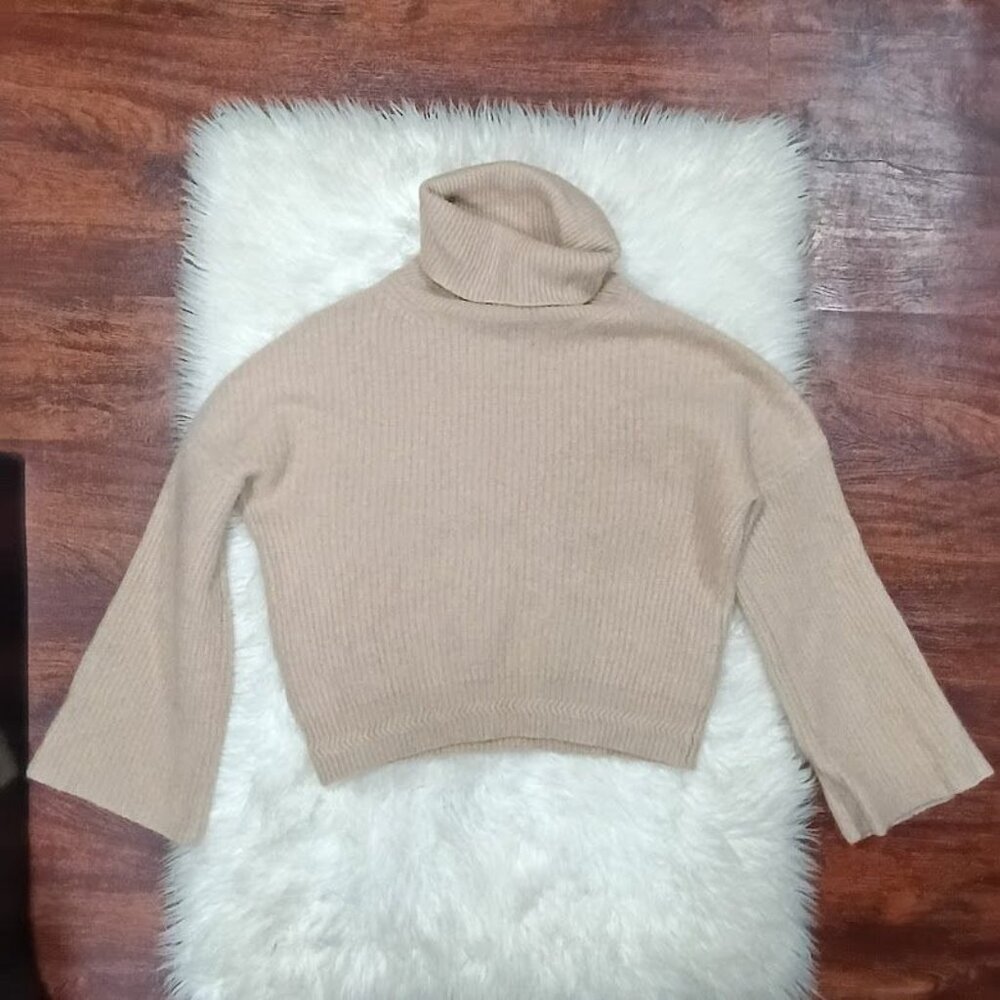Joie Cashmere Ribbed L Turtleneck Sweater Cropped Beige Soft Pink - Picture 2 of 11